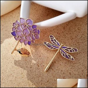 Pins Brooches Jewelry Enamel Gold Lilac Flower Suit Animal Alloy Dragonfly Collar Pins Unisex Backpack Hat Scarf Anti Light Buckle Badge Ac