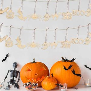 Halloween Party Wooden Tag Hanging Crafts Twine Charm Hanging Decoration Ornament