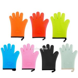 7 Colors Silicone & Cotton Double Oven Mitts Heat Resistance Oven Resistant Insulation Gloves For BBQ Baking Kitchen Cooking Dining Room Accessories