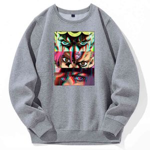 Sommarmän tröjor jojo gyllene vindtryck anime överdimensionerade streetwear fleece modeströja herrar harajuku daglig topp för män y220615