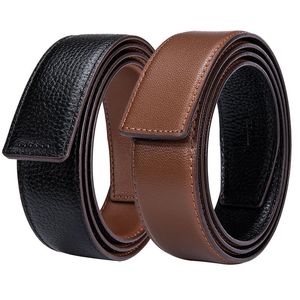 Bälten Hi-Tie Luxury Cowskin äkta läderbälte utan spännedesigner Mens Body No Pin H bältesbelts