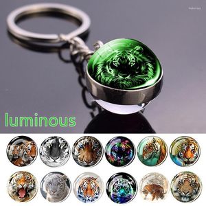 Keychains brilham no chaveiro escuro Tigre Double Side Glass Ball Chain Chain Luminous Animal Ring Jewelry Fred22