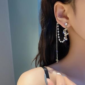 Clip-on vite posteriore MENGJIQIAO 2022 colorato strass luna clip dell'orecchio per le donne ragazze elegante catena di perle senza piercing falso cartilagine gioiello