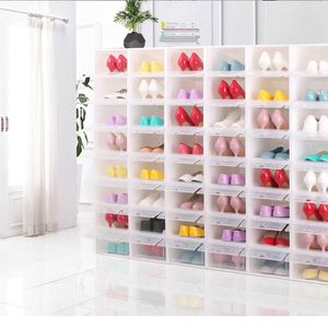 8st Flip Shoes Box Thicked Transparent l￥dfodral Plastskor Stackbara Box Shoe Organizer Shoebox Storage Shoe Rack 201109