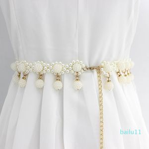 Belts Fashion Elegant Beaded Hook 1 Pcs Pearl Decorative Metal Belt Women Thin Waistband Waist Chain Dress Belt Belts