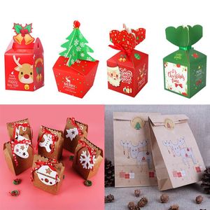 Gift Wrap Christmas Kraft Paper Bag Santa Snowman Candy Chocolate Cookies Merry Decorations Year Boxgift