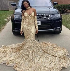 Sparking Sequined Prom Klänningar Med Avtagbar Ärm V Nacke Mermaid Celebrity Gown Long Train Gala Women's Dress