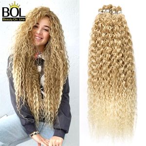 BOL lockigt ekologiskt hårförlängning 32 tum långa syntetiska buntar Ombre Blont falskt hår för kvinnor Vattenvåg Värmebeständig 9 St 220622