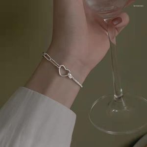 Gliederkette, versilbert, modisches Doppel-Herz-Armband für Damen, minimalistisch, verstellbar, Charm, Hochzeit, Party, Schmuck, Mädchen, GeschenkLink Lars22