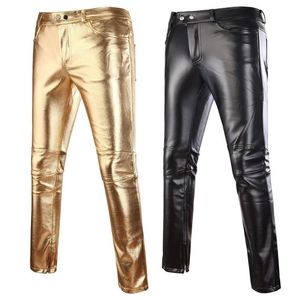 Men's Pants Mens Skinny Shiny Gold Silver Black PU Leather Motorcycle Men Nightclub Stage For Singers Dancers Casual TrousersMen's on Sale