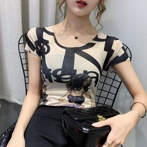 T-shirt feminina Moda de verão Roupas coreanas Impressão Eiffel Tower Girl Mulheres tops ropa mujer algodão camisa curta Tees 2022 T03415 Women