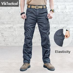 Men City Tactical Pants Multi Pockets Elasticity Cargo Pants Military Combat Cotton Pant SWAT Army Slim Fat Casual Trousers 5XL 220704