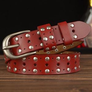 Belts Fashion And Luxury Ladies Belt Real Cowhide Decoration Wild Casual Personality Rivet Leather BeltBelts