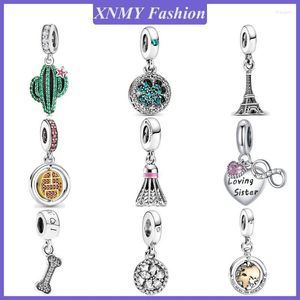 Other XNMY Silver Color Eiffel Tower Cactus Sun Flower Dangle Charm Bead Fit Original Charms Bracelet Women DIY Jewelry Rita22