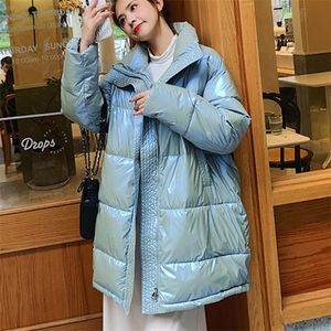 Kvinnor Parkas Fashion Thick Warm Winter Shiny Loose Jacket Coat Winter Oversize Parkas Solid Outwear Jacket 201126