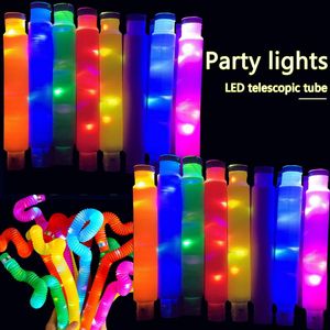 LED Flash Popper Tubes Sensory Toy For Adult Fidget Stress Relieve Toys Kid Autism Anti Stress Plastic Bellows Children Squeeze Toy