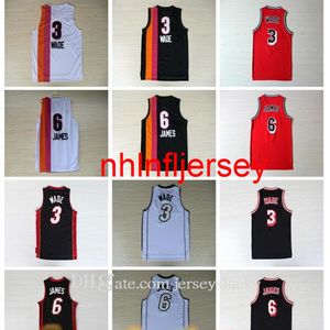 Vintage homens jersey de basquete dwyane 3 wade 6 james jersey arco-íris preto branco 100% costurado 3 wade 6 james camisa de basquete tamanho s-2xl