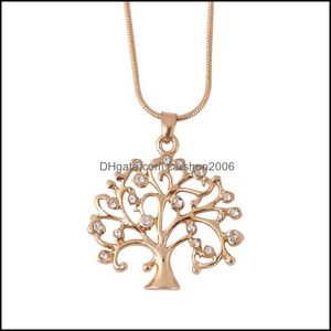 Collane con ciondolo Collana albero della vita Donna Gioielli chic Pendenti con dichiarazione di cristallo Regali di Natale Bijoux Oro rosa Carshop2006 Dhw2P