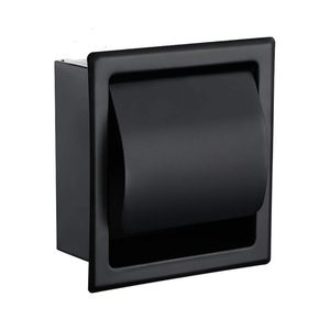 Black Recessed Toilet/Tissue Paper Holder All Metal Contruction 304 Stainless Steel Double Wall Bathroom Roll Paper Box 200923