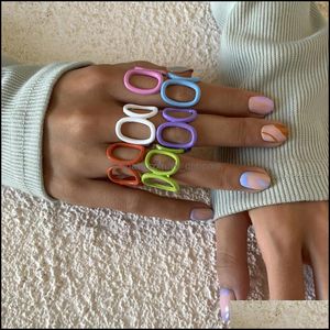Pierścienie zespołowe biżuteria 2021 Summer Colorf Geometryczne pierścień akrylowy cukierki Kolor Kolor Nieregularny żywica Otwarta dla kobiet Party Finger Dowód Vo5zc