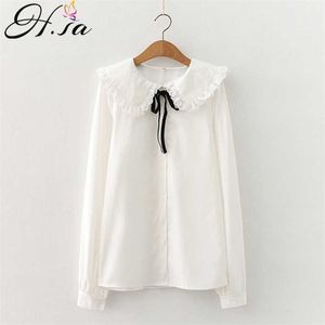 HSA Blusa branca Mulheres de manga comprida algodão Tops e blusas Sweet Peter Pan Collar Girl Blusas Mujer de Moda 210716
