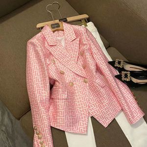 B1002 Tide Brand Runway Högkvalitativ funktion Crop Blazer Retro Designer Presbyopic kostym Jacka Lejon Double-Breasted Slim 3XL Women's Clothing