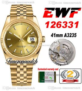 EWF 41 126331 A3235 Automatik-Herrenuhr, 18 K Gelbgold, geriffelte Lünette, Champagnerfarbenes Zifferblatt, JubileeSteel-Armband, gleiche Seriennummer, Karte, Super Edition, Zeitzonenuhr A1