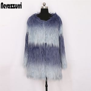 Nerazzurri Gradient Faux Fur Jacket Kobiety ciepłe puszyste mongolskie jagnięce futra kurtki dla kobiet damskie kurtki i płaszcze 201016