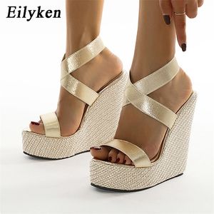 Eilyeken Super High Peep Toe Gladiator kilar Sandaler täcker hälplattform damer sandaler mode sommar kvinnor skor storlek 35-42 220516