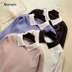 Marwin Coming Winter Coreano Wild White TurnDown Collar Pullover Donna Maglione Manica lunga Slim Fit lavorato a maglia Preppy Kintwea 220817