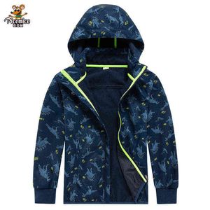 ファッションボーイジャケット2022ウィンターキッズ印刷アウターウェアの防水防風フード付きジャケット子供用ポーラーフリースジャケットJ220718