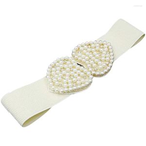 Cinture di lusso da donna Cintura con perle a cuore per abito Elegante fibbia floreale Decorazione dolce Strass Matrimonio Elastico in vita Smal22