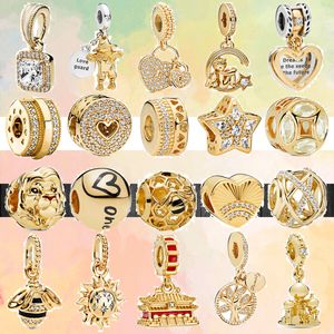 Novo popular 925 Sterling Silver Silver European Palácio Dourado Angel Bee Shiny Hollow Minchas para Pandora Charm Bracelet Silver Women Diy Jóias