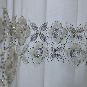 Curtain & Drapes French Luxury Sequin Beads Flower Lace Sheer Curtains For Living Room Bedroom Window Tulle Wedding Home Decor #4Curtain