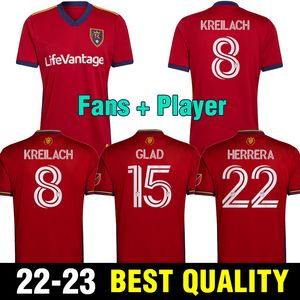 2021 Real Soccer Jerseys Salt ml Beckerman Meram Uniform Mens Red Lake Hem Away Rusnák Kreilach Kit Fotbollskjortor Herrera