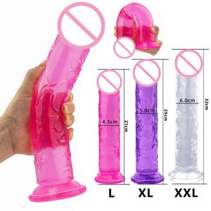 L/XL/XXL Jelly Dildo Crystal Transparent Simulation Penis With Sug Cup Anus Dilator Massage Stimulaiton Vuxen Sexiga leksaker