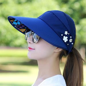 Sommer faltbare Sonne Perle Blume Visier Suncreen Floppy weibliche Outdoor Casual Baseball Cap Hut für Frau 220627