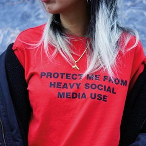 Women's T-Shirt Protect Me From Heavy Social Media Use Shirt Women Aesthetic Tumblr Funny Quotes Grunge Summer Fashion Clothes