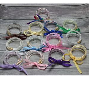 5ピース弓グリッタージュエリーバングルバングルセット2022すべての天気スタックシリコーンプラスチックPaillette Jelly Bangle Bracelet Girls Bowknot Bracelet