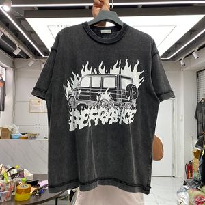 T-shirt Tee Fire Car Printed Men Cotton Tees Top Casual manica corta nera