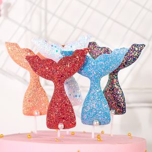 Mermaid Tail Cupcake Toppers For Kids Happy Birthday Party Baby Shower Wedding Cake Plugin Mermaid Cake Decorations MJ0627