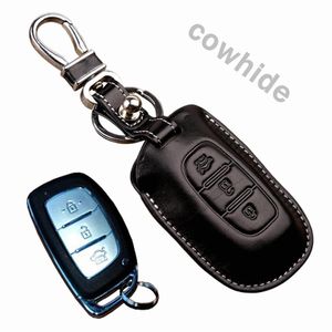 Hyundai Schlüssel Fob großhandel-Echtes Lederauto Key FOB Abdeckung für Hyundai Creta IX25 Grand I10 Xcent Elite I20 I40 Smart Key Halter Bag Auto Keychain Accessor221f