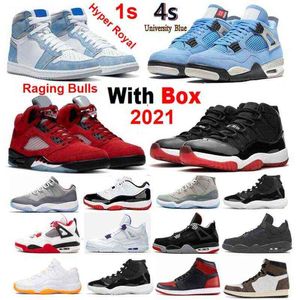 4s mens Basketball shoes OG Hyper Royal 1 Raging Bulls Red 5 UNC 4s University Blue Black Men Women Sneakers Bred 11 Fire 6s Wholesale with box black cat 4s