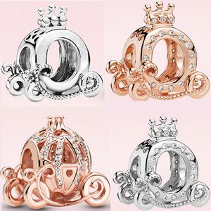 pingentes de prata esterlina s925 contas de ouro rosa frisadas diy clássicas femininas coroa abóbora pingente de carro original para pandora moda pulseira senhoras jóias presentes