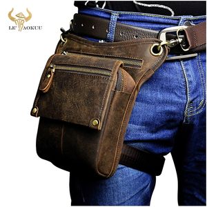 Crazy Horse Leather Men Multifunction Design Small Messenger Fashion Belt Belt Weist Pack Pack Drop Leg Bag Pouch Male 2114d 220701