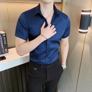 Męskie koszule 2022 marki odzież męska z krótkim rękawem Solid Business Mens Dress Button Collar Plain Man's High-end 4XL