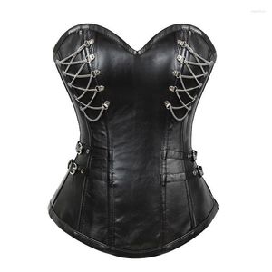 Bustiery gorsets kobiety faux pu skóra overbust gorset steampunk czarny top gotycki seksowna bielizna talia trener body shaper cincherbustiers