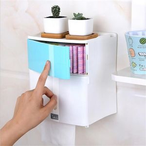 Double Layer Bathroom Storage Box Toilet Paper Sanitary Napkin Storage Holder Wall Mounted Shelves For Shower Gel Women T200425