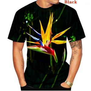 Homens camisetas Verão Floral 3D Impressão T-shirt Homens / Mulheres O-pescoço Forma Verde Lantejoula Superior