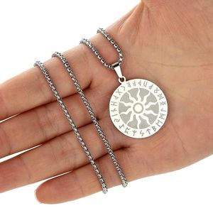 Pendant Necklaces Stainless Steel Viking Sun Wheel Rune Necklace For Women Men Jewelry Slavic Amulet Male Birthday